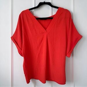 Fred David Red Dolman V-Neck Top | Relaxed Fit | Flowey 2X